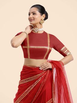 Binks - Farheen X Tyohaar Red Embellished Elbow Sleeves FlexiFit Stitched Blouse