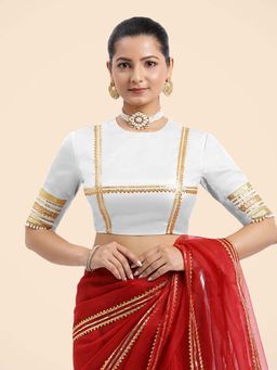 Binks - Farheen X Tyohaar White Embellished Elbow Sleeves FlexiFit Stitched Blouse