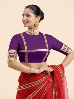 Binks - Farheen X Tyohaar Purple Embellished Elbow Sleeves FlexiFit Stitched Blouse
