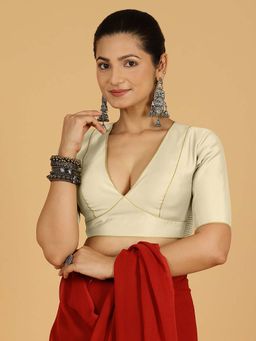 Binks - Ghazal X Rozaana Elbow Sleeves Ivory Stitched Blouse