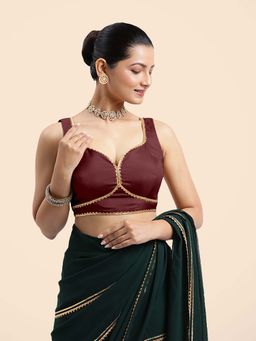 Binks - Ishika X Tyohaar Burgundy Sleeveless FlexiFit Stitched Blouse
