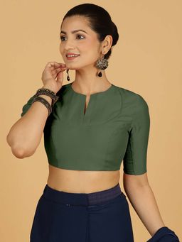 Binks - Karishma X Rozaana Elbow Sleeves Pine Green Stitched Blouse