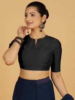 Binks - Karishma X Rozaana Elbow Sleeves Raven Black Stitched Blouse