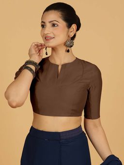 Binks - Karishma X Rozaana Elbow Sleeves Walnut Brown Stitched Blouse