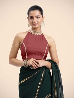 Binks - Laila X Tyohaar Auburn Rust Halterneck FlexiFit Gota Stitched Blouse