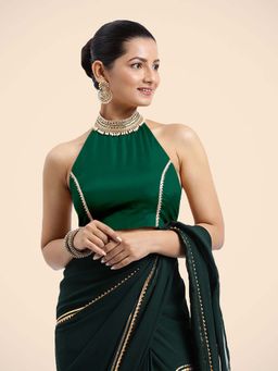 Binks - Laila X Tyohaar Green Halterneck FlexiFit Gota Stitched Blouse