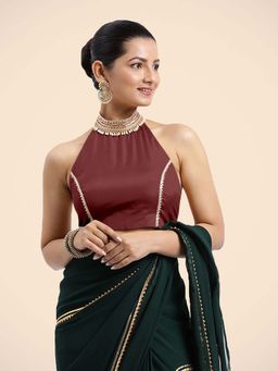 Binks - Laila X Tyohaar Burgundy Halterneck FlexiFit Gota Stitched Blouse