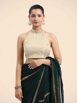 Binks - Laila X Tyohaar Cream Halterneck FlexiFit Gota Stitched Blouse