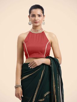 Binks - Laila X Tyohaar Red Halterneck FlexiFit Gota Stitched Blouse