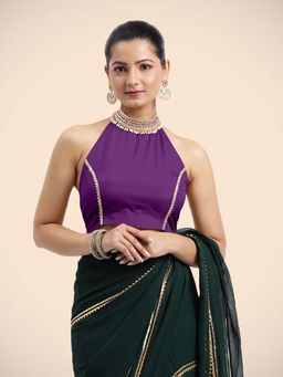 Binks - Laila X Tyohaar Purple Halterneck FlexiFit Gota Stitched Blouse