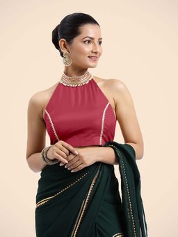 Binks - Laila X Tyohaar Pink Halterneck FlexiFit Gota Stitched Blouse