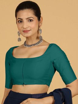 Binks - Nidhi X Rozaana Elbow Sleeves Peacock Green Stitched Blouse