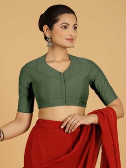 Binks - Pallavi X Rozaana Elbow Sleeves Pine Green Stitched Blouse