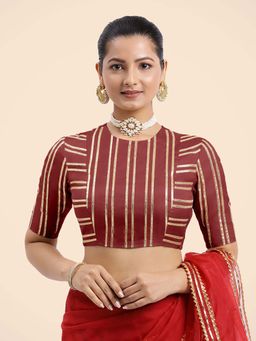 Binks - Shaheen X Tyohaar Auburn Rust Elbow Sleeves FlexiFit Stitched Blouse