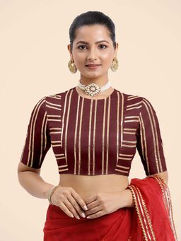 Binks - Shaheen X Tyohaar Burgundy Elbow Sleeves FlexiFit Stitched Blouse