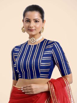 Binks - Shaheen X Tyohaar Blue Elbow Sleeves FlexiFit Stitched Blouse