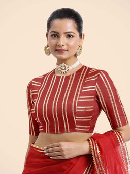 Binks - Shaheen X Tyohaar Red Elbow Sleeves FlexiFit Stitched Blouse