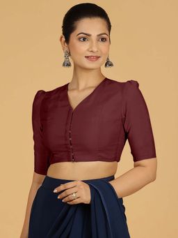 Binks - Shravani X Rozaana Puff Sleeves Burgundy Stitched Blouse