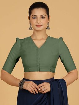 Binks - Shravani X Rozaana Puff Sleeves Hunter Green Stitched Blouse