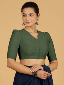 Binks - Shravani X Rozaana Puff Sleeves Pine Green Stitched Blouse