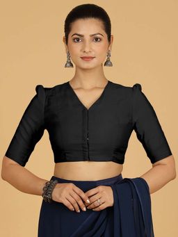 Binks - Shravani X Rozaana Puff Sleeves Raven Black Stitched Blouse