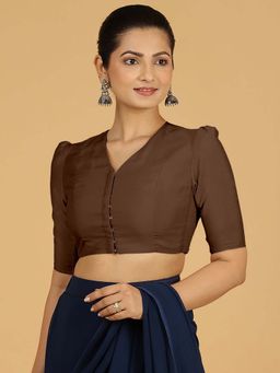 Binks - Shravani X Rozaana Puff Sleeves Walnut Brown Stitched Blouse