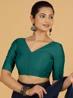 Binks - Vedika X Rozaana Peacock Green Stitched Blouse