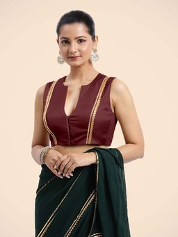 Binks - Veena X Tyohaar Burgundy Sleeveless FlexiFit Stitched Blouse