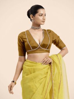 Binks - Zeenat X Tyohaar Mustard FlexiFit and Golden Gota Lace Stitched Blouse