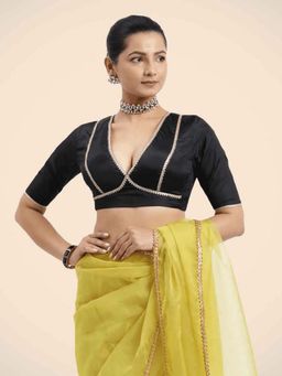 Binks - Zeenat X Tyohaar Charcoal Black FlexiFit and Golden Gota Lace Stitched Blouse