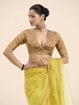 Binks - Zeenat X Tyohaar Gold FlexiFit and Golden Gota Lace Stitched Blouse