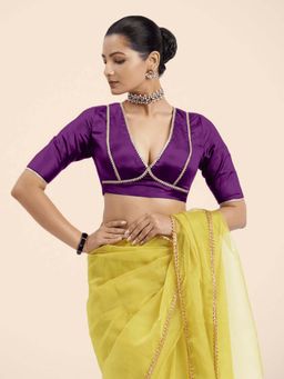 Binks - Zeenat X Tyohaar Purple FlexiFit and Golden Gota Lace Stitched Blouse