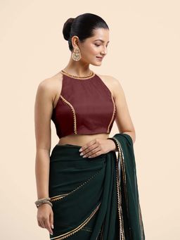 Binks - Zubeida X Tyohaar Burgundy Halterneck FlexiFit Stitched Blouse