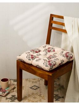 Fabindia - Navy Shyama Printed Cotton Chair Pad With Polyfill
