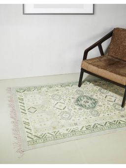 Fabindia - Green Printed Cotton Blend Dhurrie