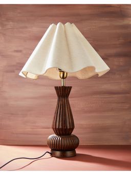 Fabindia - Brown Fluting Mango Wood Table Lamp With Shade