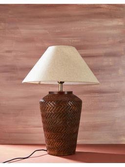 Fabindia - Brown Carving Mango Wood Table Lamp With Shade
