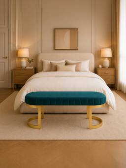 Doe Buck - Bella Teal Upholstered Oval Bench With Gold Loop Legs