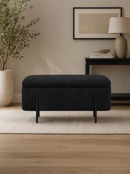 Doe Buck - Vera Black Bouclé Ottoman Bench With Black Metal Legs