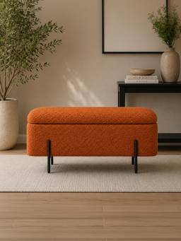 Doe Buck - Vera Rust Bouclé Ottoman Bench With Black Metal Legs