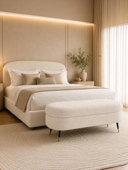 Doe Buck - Hillbert White Bouclé Storage Bench With Gold-Tipped Legs