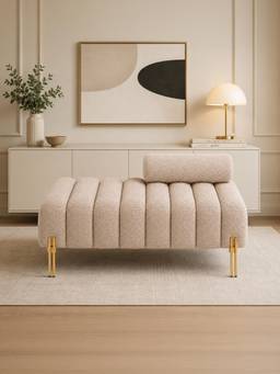 Doe Buck - Crest Luxury Beige Bouclé Accent Lounge Chair With Gold Metal Legs