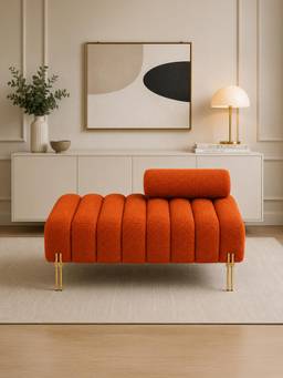 Doe Buck - Crest Luxury Orange Bouclé Accent Lounge Chair With Gold Metal Legs