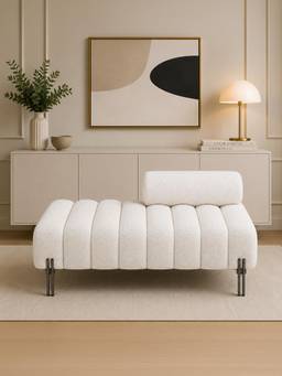 Doe Buck - Crest Luxury White Bouclé Accent Lounge Chair With Black Metal Legs