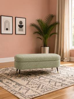 Doe Buck - Hillbert Sage Bouclé Storage Bench With Gold-Tipped Legs