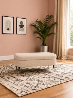 Doe Buck - Hillbert Beige Bouclé Storage Bench With Gold-Tipped Legs