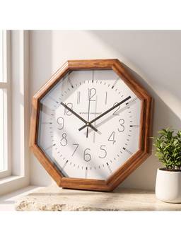 Spaces Unhooked - Minimalist Teak Wood Octagon Clock