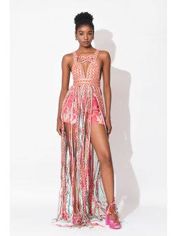 RISHI & VIBHUTI - Pink Alaya Tassel Dress With Shorts (Set of 2)