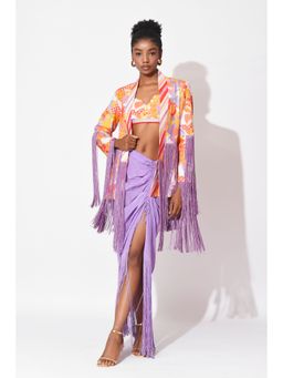 RISHI & VIBHUTI - Multi-Colour Lavender Lagoon Crop Top With Skirt And Jacket (Set of 3)