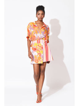 RISHI & VIBHUTI - Orange Mini Duo Shirt With Skirt (Set of 2)